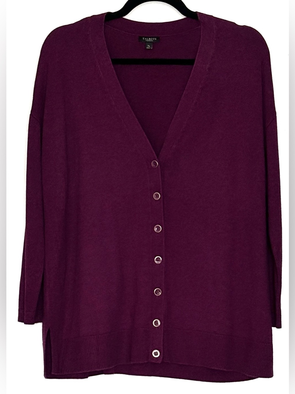 Talbots Modern Girlfriend V-Neck Cardigan Plum Size XP - Picture 2 of 5
